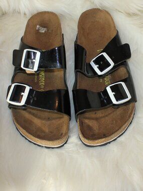 Birkenstock Black shine white buckles sleepers size 42 /11-11.5